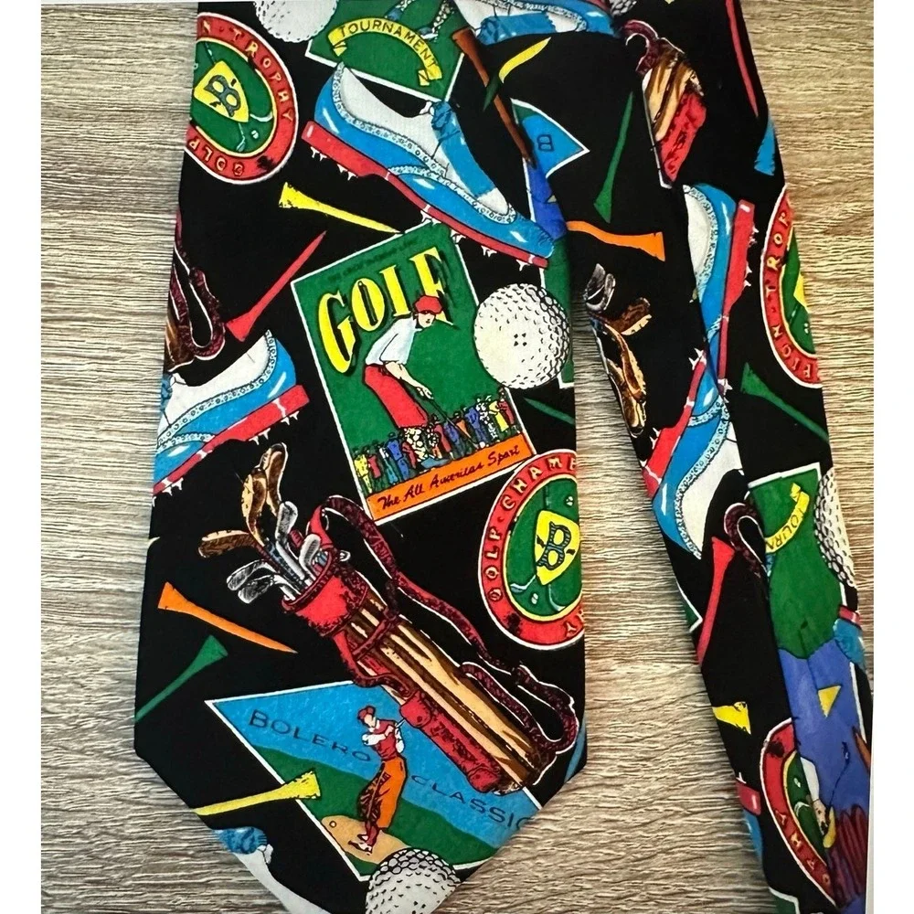 Addiction Golf Neck Tie Bright Colorful Novelty Bolero Classic Vintage 100% Silk